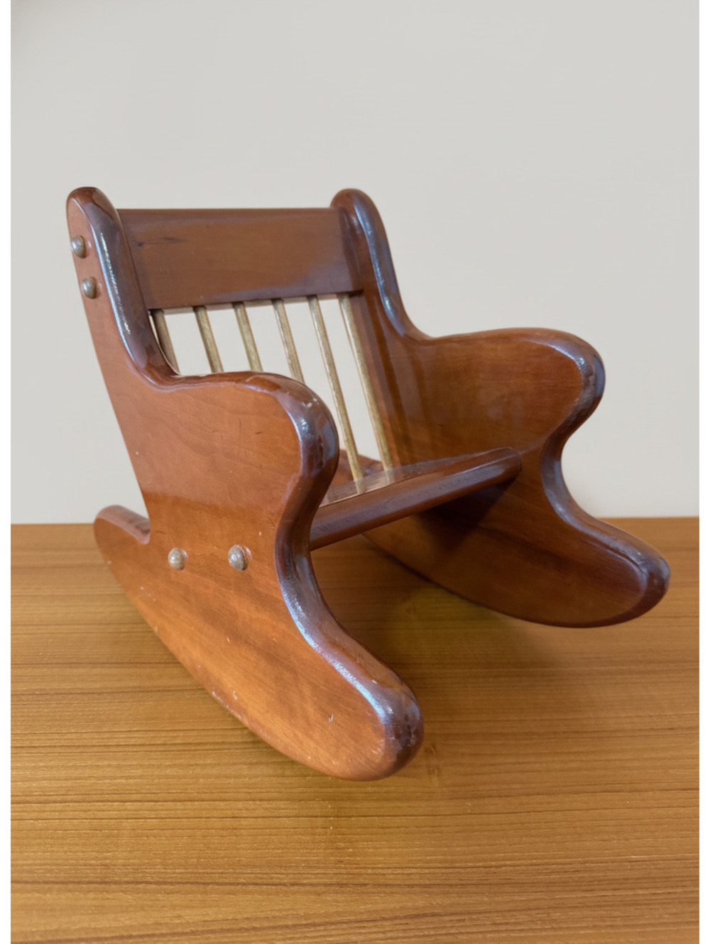 Wooden Doll Rocking Chair Brown Spindle Back Doll Furniture, American Girl Doll